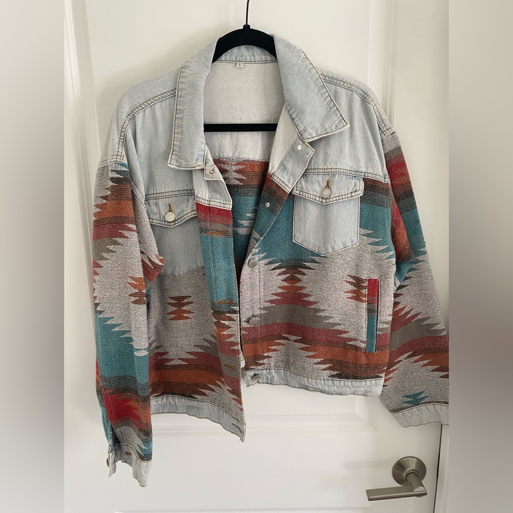 Southwestern Pattern Denim Jacket